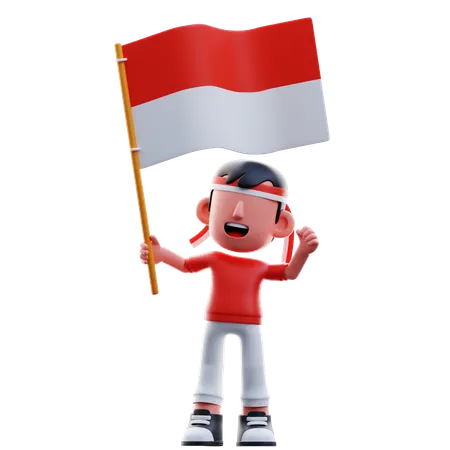 Kid Bring Indonesian Flag  3D Illustration