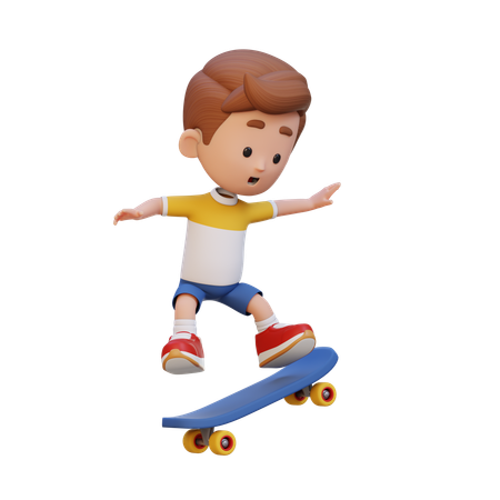 Kid Riding Skateboard  3D Icon