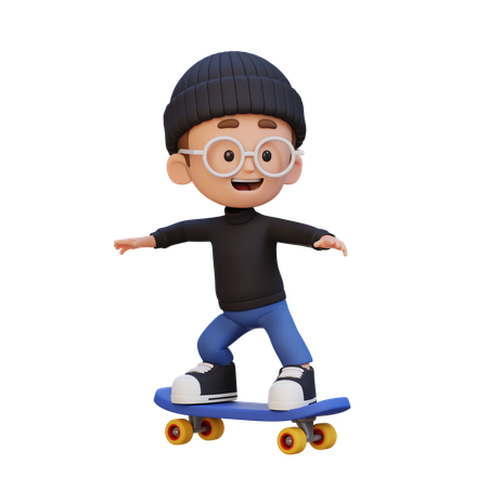 Kid Riding Skateboard  3D Icon