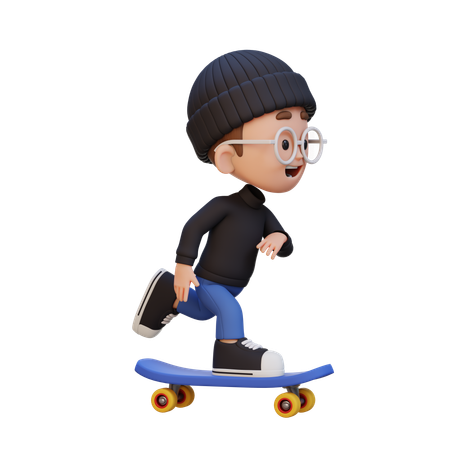 Kid Riding Skateboard  3D Icon