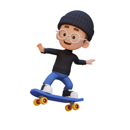 Kid Riding Skateboard  3D Icon