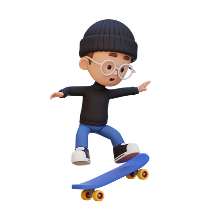 Kid Riding Skateboard  3D Icon