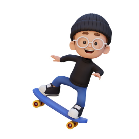 Kid Riding Skateboard  3D Icon