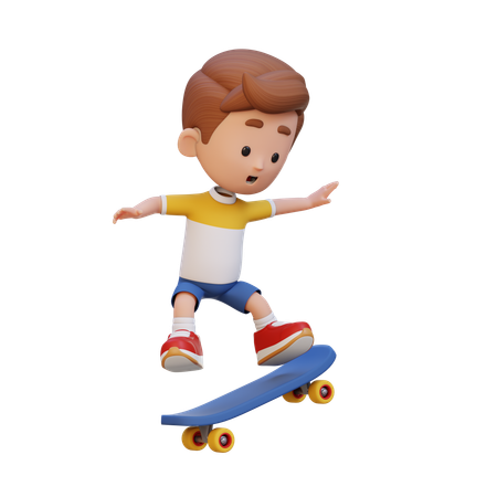 Kid Riding Skateboard  3D Icon