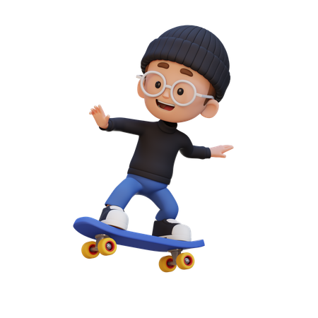Kid Riding Skateboard  3D Icon