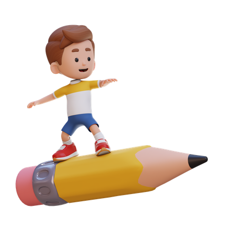 Kid Standing On Pencil  3D Icon