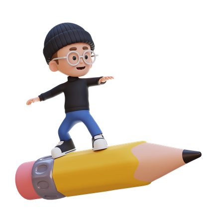 Kid Standing On Pencil  3D Icon