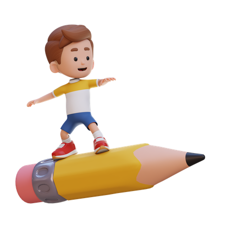 Kid Standing On Pencil  3D Icon