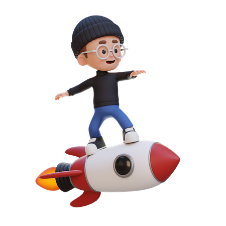 Kid Standing On Rocket While Doing Rocket Ride  3D Icon