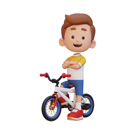Kid Standing With Cycle  3D Illustration