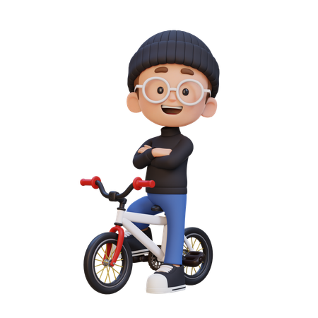 Kid Standing With Cycle  3D Illustration