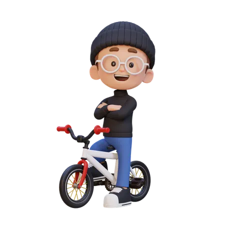 Kid Standing With Cycle  3D Illustration