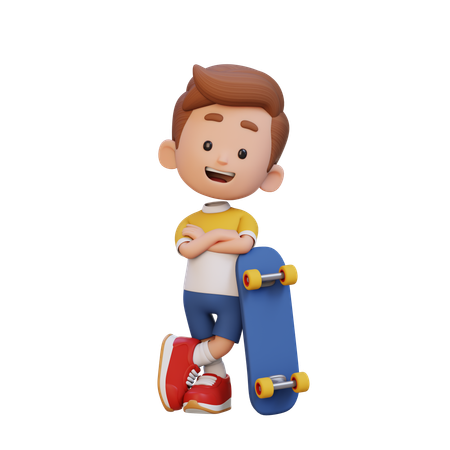 Kid Standing With Skateboard  3D Icon