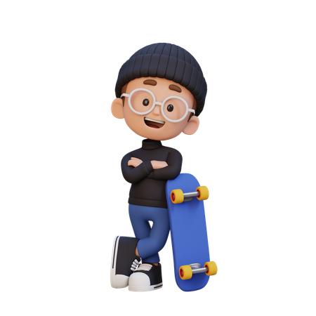 Kid Standing With Skateboard  3D Icon