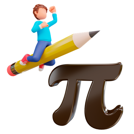 Kid Studying Math with Pi  3D Illustration