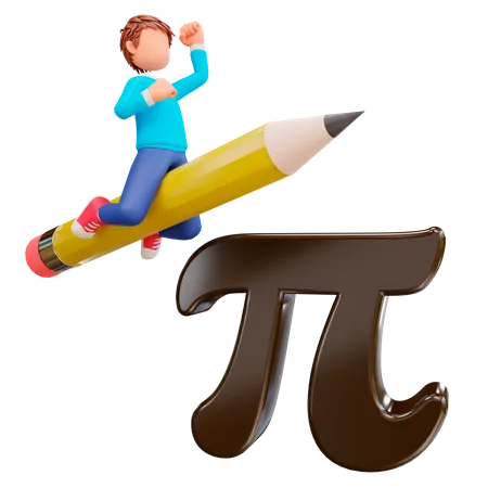 Kid Studying Math with Pi  3D Illustration