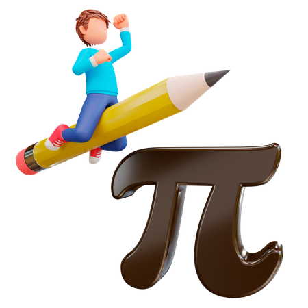 Kid Studying Math with Pi  3D Illustration