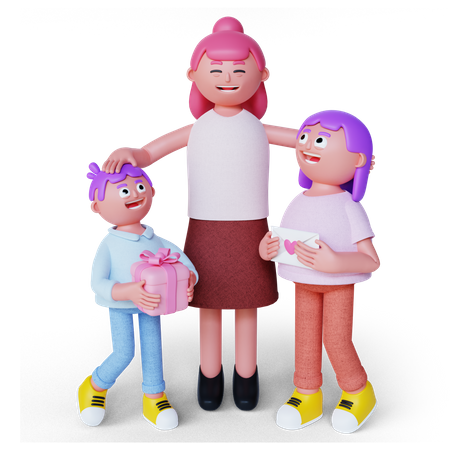 Kids celebrating mothers day  3D Illustration