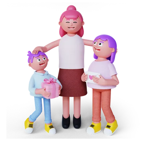 Kids celebrating mothers day  3D Illustration