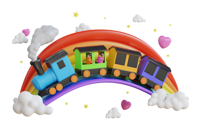 Kids on a Toy Train  3D Icon