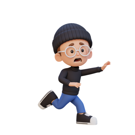 Kind, Junge, Laufen, Und, Gruselig  3D Illustration