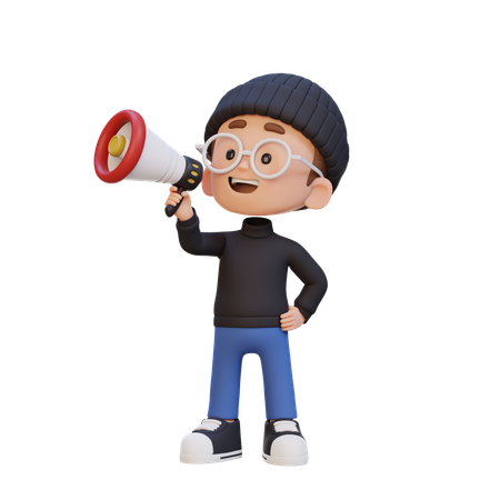 Kind, Junge, Schreien, Auf, Megaphon  3D Icon