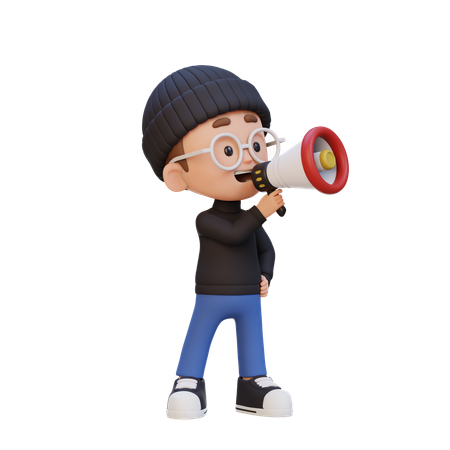 Kind, Junge, Schreien, Auf, Megaphon  3D Icon