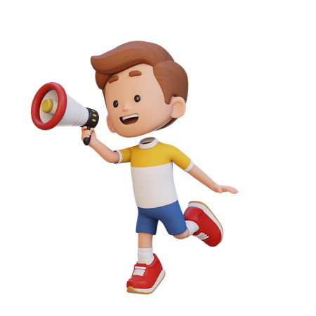 Kind, Junge, Schreien, Auf, Megaphon, Und, Springen  3D Icon