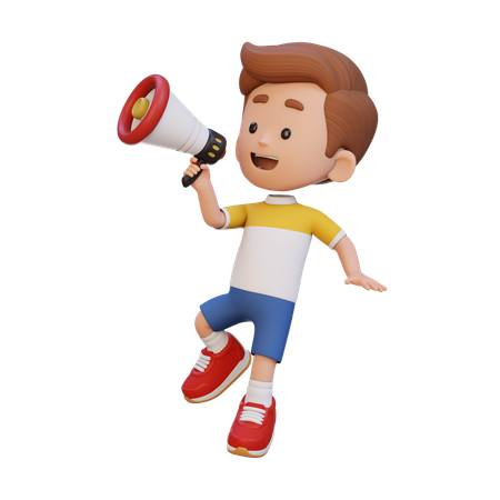 Kind, Junge, Schreien, Auf, Megaphon, Und, Springen  3D Icon