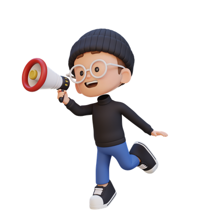 Kind, Junge, Schreien, Auf, Megaphon, Und, Springen  3D Icon