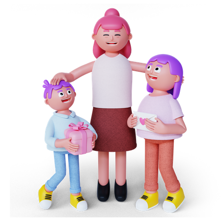 Kinder feiern Muttertag  3D Illustration