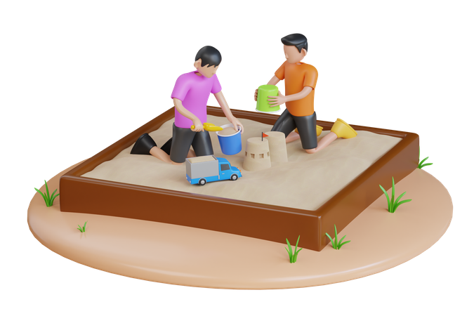 Kinder spielen im Sandkasten  3D Illustration