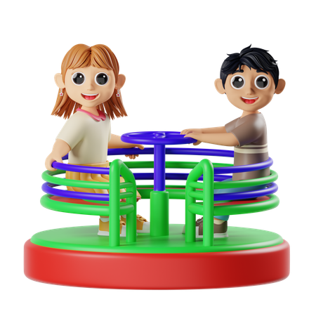 Kinder spielen Karussell  3D Illustration