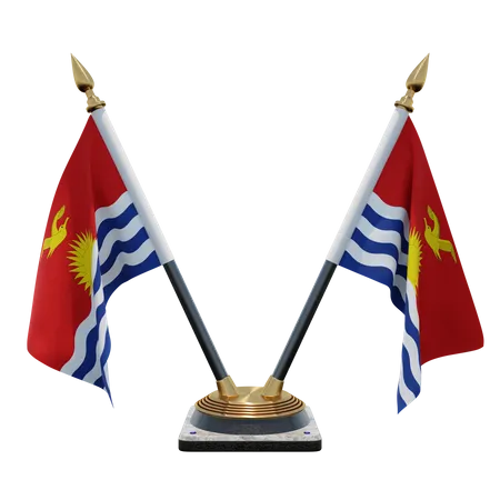 Kiribati Double Desk Flag Stand  3D Illustration