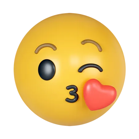 3 D Emoji Kissing Face Emoji With Red Heart Icon Isolated On Gray Background 3 D Rendering Illustration Clipping Path 3D Icon