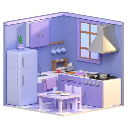 3 D Rendering Of The Isometric Kitchen Design Object On A Transparent Background 3D Icon