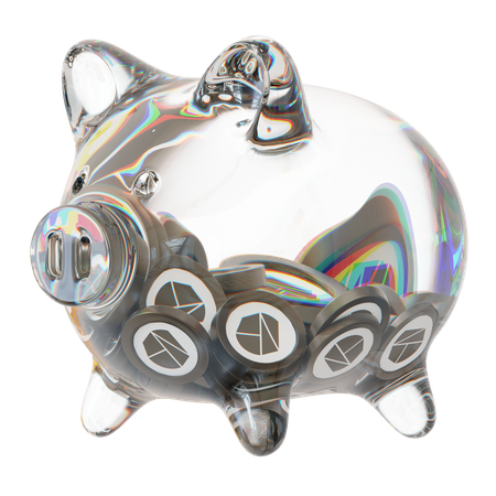 Klay Clear Glass Piggy Bank With Decreasing Piles Of Crypto Coins  3D Icon
