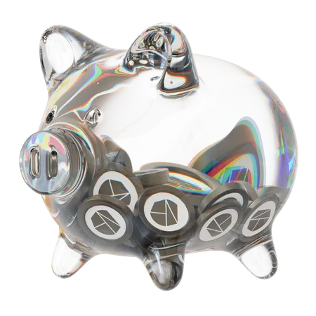 Klay Clear Glass Piggy Bank With Decreasing Piles Of Crypto Coins  3D Icon