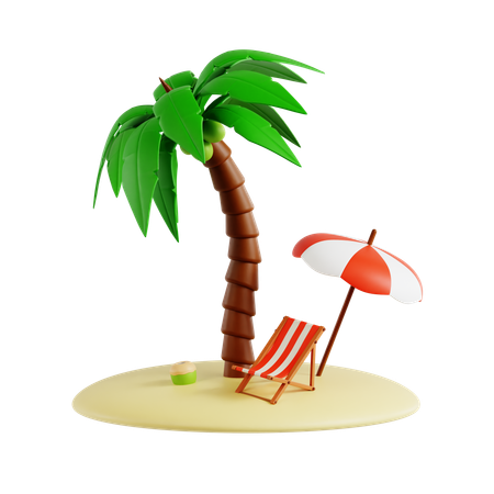 Kleine Insel mit Palme und Strandkorb  3D Icon