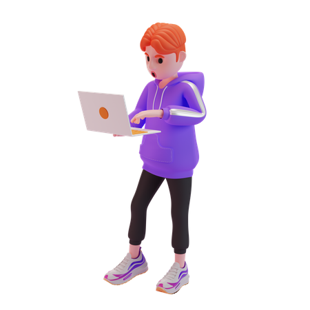 Kleiner Junge mit Laptop  3D Illustration