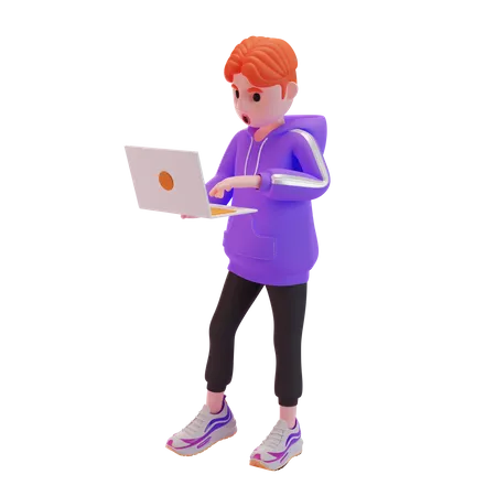 Kleiner Junge mit Laptop  3D Illustration