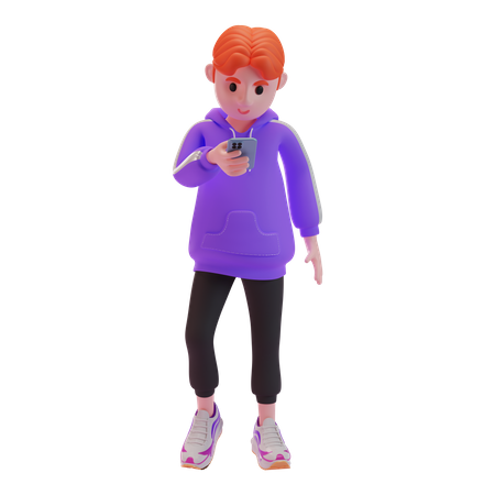 Kleiner Junge mit Smartphone  3D Illustration