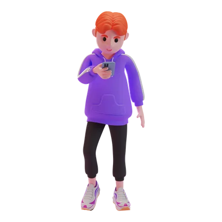 Kleiner Junge mit Smartphone  3D Illustration