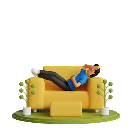 Kleiner Junge entspannt auf dem Sofa  3D Illustration