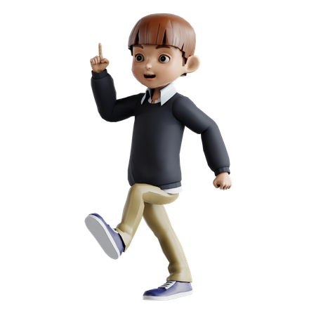 Kleiner Junge geht und zeigt nach oben  3D Icon