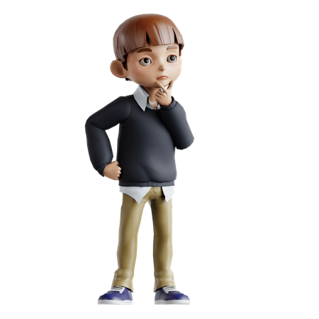 Kleiner Junge in neugieriger Pose  3D Illustration