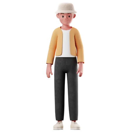 Kleiner Junge mit stehender Pose  3D Illustration