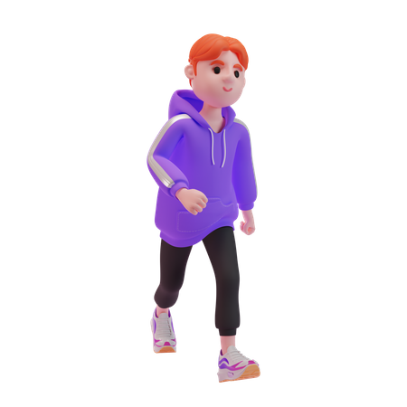 Kleiner Junge fühlt sich beim Joggen glücklich  3D Illustration