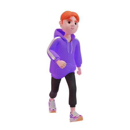 Kleiner Junge fühlt sich beim Joggen glücklich  3D Illustration