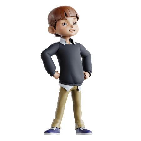 Kleiner Junge gibt Stylisten-Pose  3D Illustration